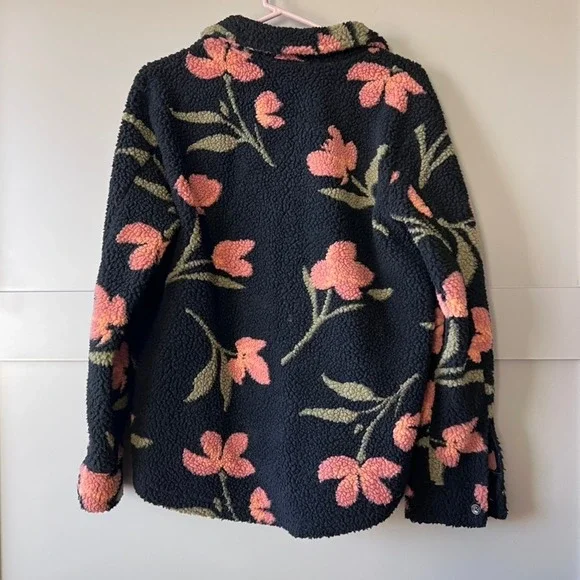 Volcom Womens Fleece Button Up Shirt Sherpa Jacket Black Floral Print Size S - Picture 3 of 11